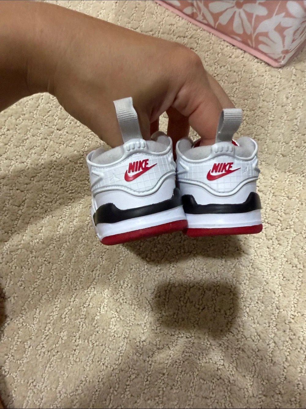 Jordan 4 Kids White and Red Retro Low-Top Sneakers